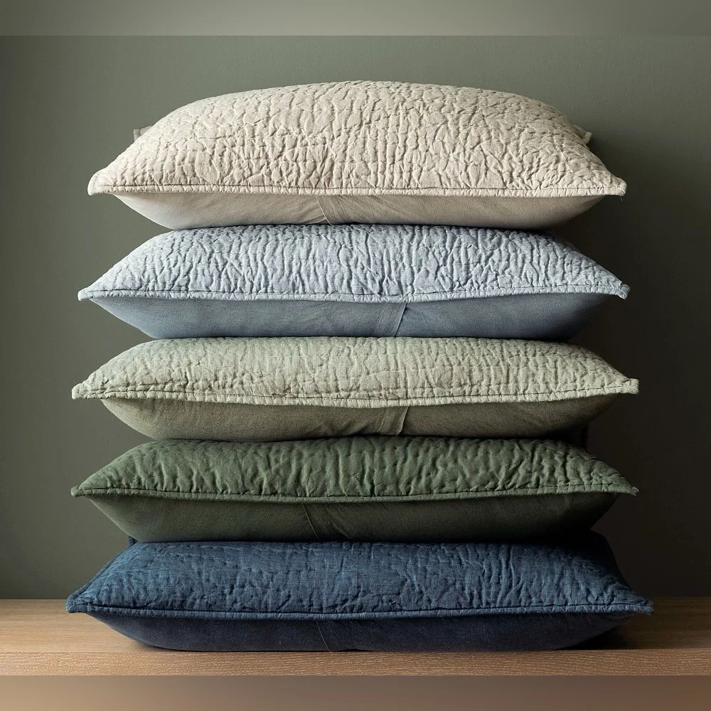 NEW Pottery Barn Belgian Flax Linen Euro Sham Hand-Stitched Chambray Blue NWT
